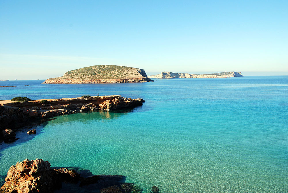 Ses salines beach Ibiza by boat