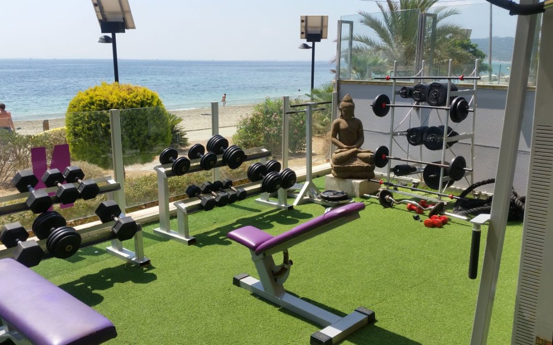 Dumbels in an outdoor gym in Ibiza