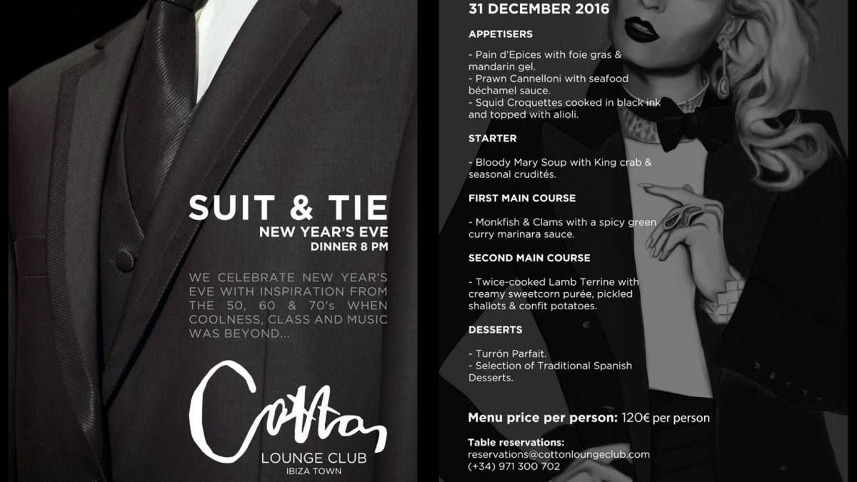 cotton lounge new years party suit and tie in Ibiza