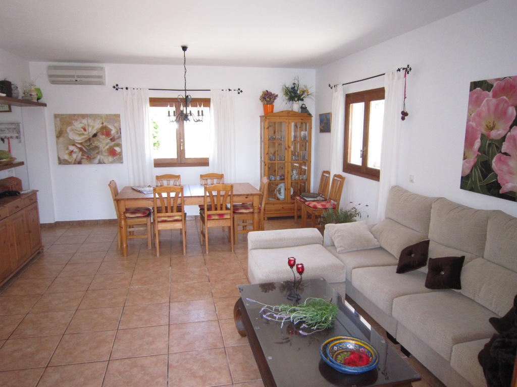 Living-dining room in a rental house in Ibiza